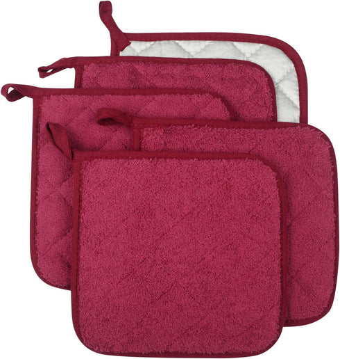 100% Cotton Kitchen Terry Pot Holder Set of 5, Heat Resistant Coaster for Cooking and Baking, Wine