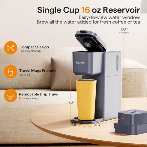 Setting, 6 16 Oz (2.0 Tastyle Single Serve Coffee Maker for K Cup, Ground and Tea, Hot and Iced Coffee Machines
