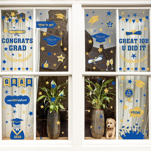 Whaline 193Pcs Graduation Window Sticker Clings, Removable Grad Decorations for School Home Office