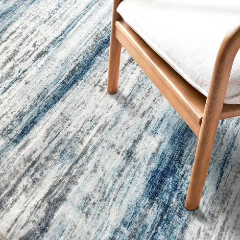 KOZYFLY 3Ft Abstract Round Washable Rug, Teal Blue Striped Non-Slip Soft Circle Rug for Kitchen, Bathroom, Bedroom