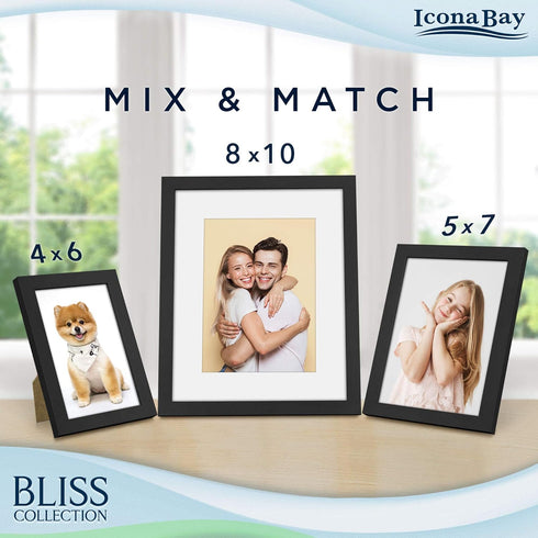 Icona Bay 4x6 Picture Frames (Black, 5 Pack), Modern Style Wood Composite Frames for Table Top or Wall Mount