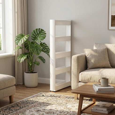 5-Tier Slim Rolling Storage Cart - Utility Cart with Wheels for Bathroom, Kitchen, and Laundry Room - Bathroom Shelves