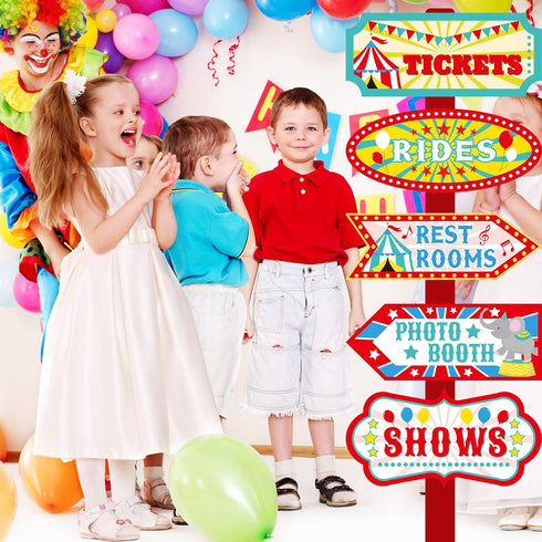 20 Pieces Circus Carnival Party Direction Signs, Birthday Showman Themes Decor Accessories