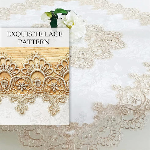 33 33 Inches Rectangle Tablecloth Beige Lace x for Dining Tables End Bedstand Wedding Banquet Party Washable Fabric
