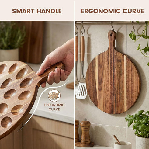 24 Countertops HANSGO Deviled Egg Platter, Wooden Round Deviled Egg Charcuterie Board Tray Holder Carrier with Holes