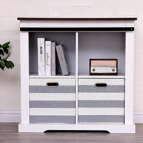 Cube Storage Bins 13×13, Fabric Foldable Box Set of 4, Large Capacity for Closet, Grey-White Stripes