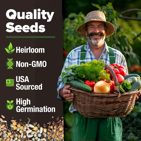25 12,000+ HOME GROWN Variety Survival Seed Vault Heirloom Non-GMO Vegetable Seeds for Planting, High Germination
