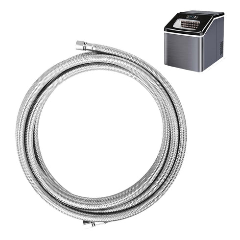 2 FT Stainless Steel Braided Ice Maker Connector, Universal Flexible Water Supply Hose with 1/4" Compression Fitting