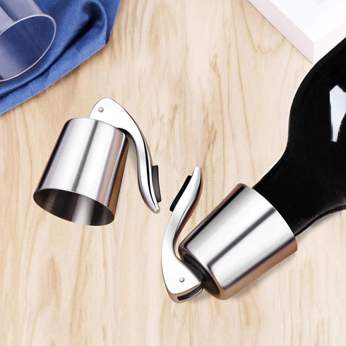 Stainless Steel Wine Stopper, Reusable Beverage Preserver with Silicone Seal, Ideal Wine Saver Gift Set