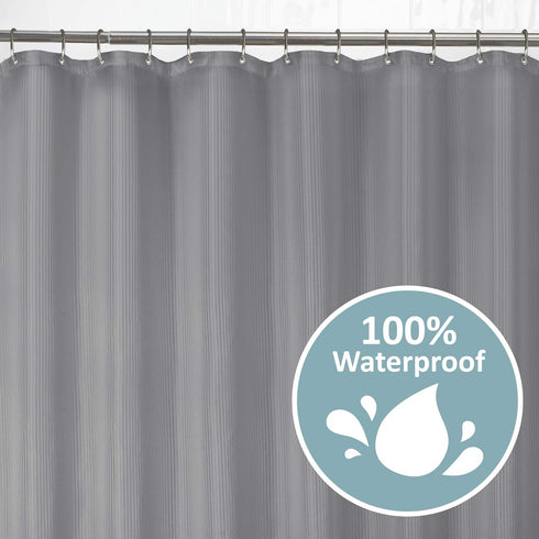 Zenna Home Ultimate Striped Waterproof Fabric Shower Curtain or Liner, 70" x 72" Grey