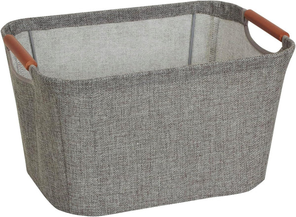 Household Essentials 623 Small Tapered Soft-Side Storage Bin, Gray with Wood Handles