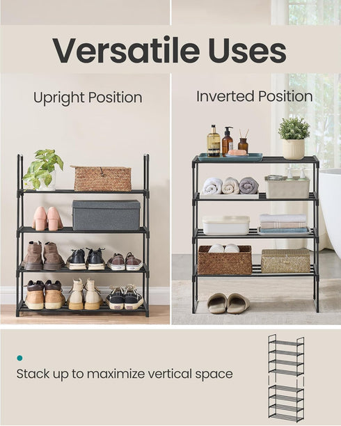 4-Tier 10-15 11.8 26.8 28.4 Inches, ULSA204B01 SONGMICS Shoe Rack, Shoe Organizer, Metal Storage Shelf, Upright