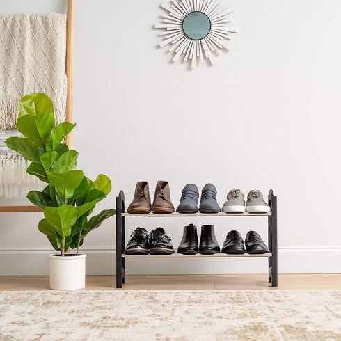 2-Tier 10 24" 45" Closet, IRIS USA Shoe Rack, Up to Pairs, - L Extendable Shoe Shelf, for Entryway Mudroom, Extendable