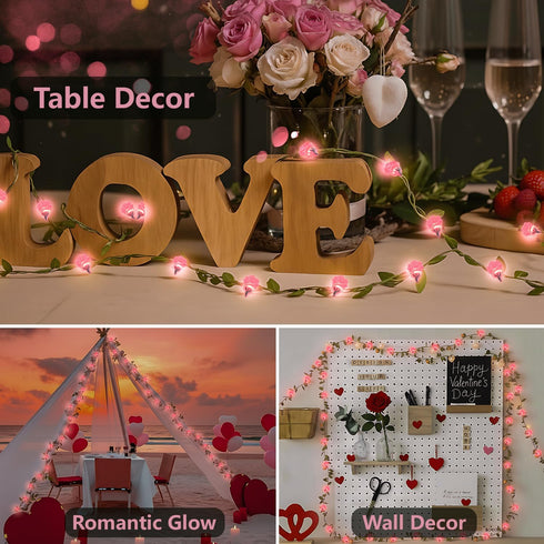 40 12.5ft suddus LED Fairy Lights Battery Powered, Pink Rose Flower String Lights with Remote, Valentine Lights