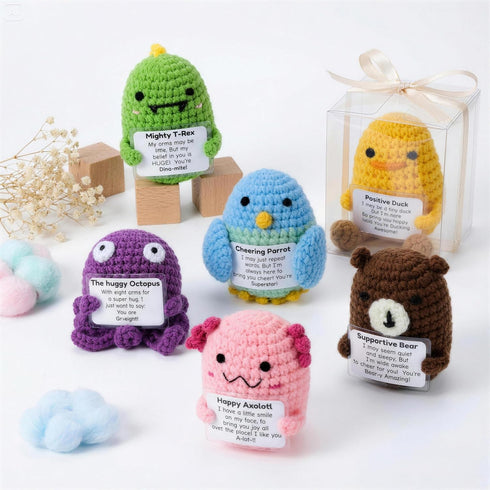 6 JOYIN Pcs Crochet Positive Animals with Positive Messages, Emotional Support Stuffed Animal Bulk, Cute Crochet
