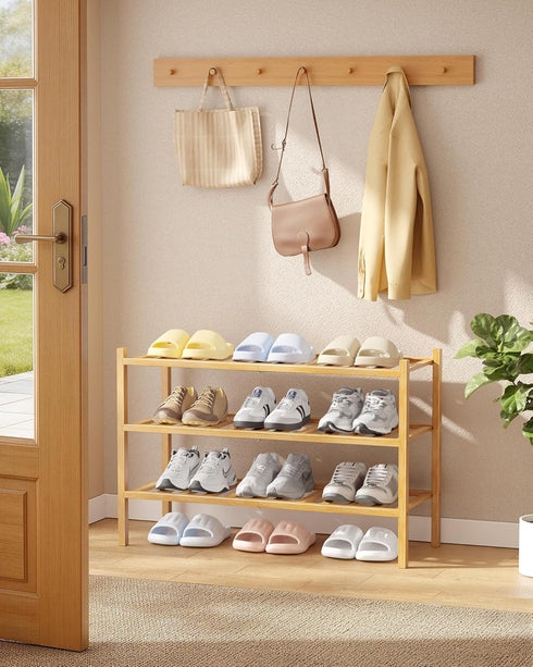 Closet 26.8" 11" 18.9", Kitsure Bamboo Wooden Shoe Rack for - Stackable Shoe Organizer with Modular Structure