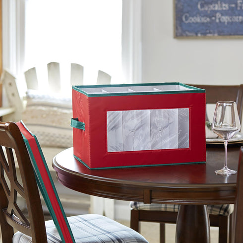 Household Essentials 540RED Holiday China Storage Chest with Lid and Handles, Red Canvas