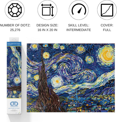 DIAMOND DOTZ Starry Night (Van Gogh) Diamond Painting Kits for Adults - Relaxing Creative Craft Kit with Dotz Gems