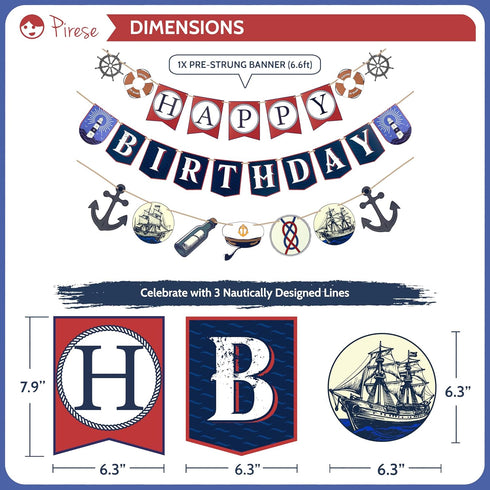 Pirese Nautical Birthday Banner, Nautical Birthday Decorations, Boat Party Decorations, Ocean Birthday Decorations |