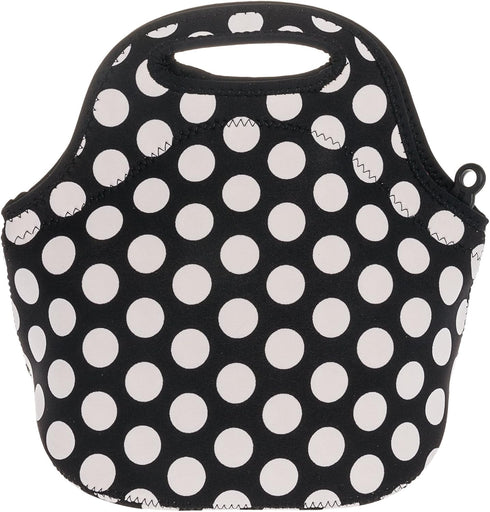 BUILT Gourmet Getaway Soft Neoprene Lunch Tote Bag, Lightweight, Insulated, One Size, Big Dot Black & White