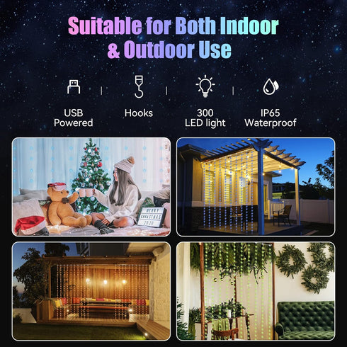 300 4 Dazzle Bright Window Curtain Fairy Lights, LED RGB Color Changing Copper Fairy Lights with Remote, Lighting Modes