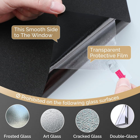 DOWELL Blackout Window Film, 100% Light Blocking Static Cling for Glass, Heat Control Removable Window Tint.