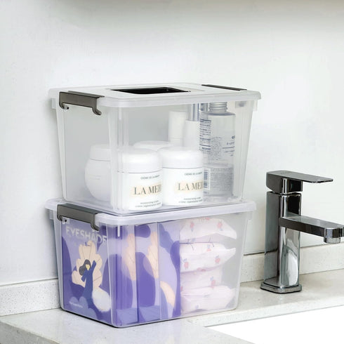 Citylife 4 Packs Clear Plastic Storage Bins with Latching Lids, Stackable Containers for Organizing Toys, Crafts, Tools