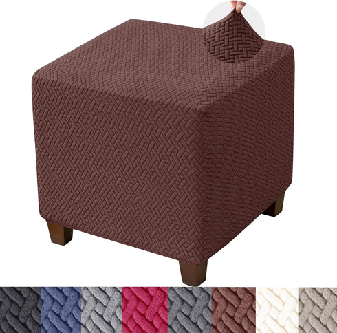 HFCNMY Ottoman Cover Square,Stretch Knitted Small Square Ottoman Slipcover,Storage Foot Stool Covers with