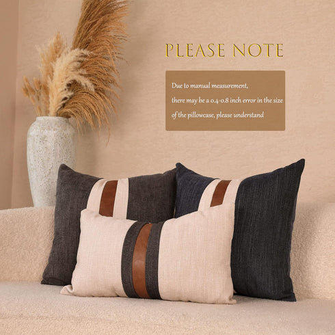 BOYSUM Farmhouse Decorative Outdoor Throw Pillow Covers, Brown Faux Leather Accent Pillow Cover, 18 x 18 Inch