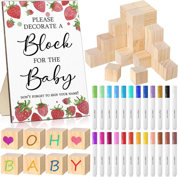 Qilery 75 Pcs Baby Shower Games Sign Kit Including Decorate a Block