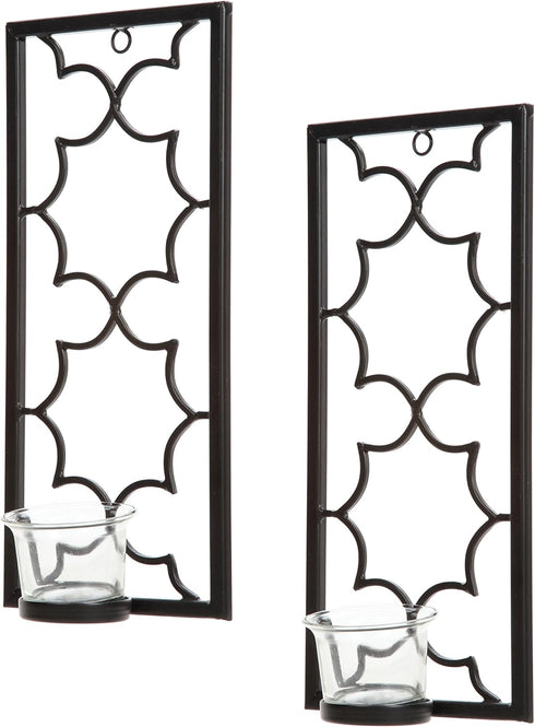 Set 11" Setting. O3 Hosley's of Two, High Iron Tea Light LED Candle Wall Sconces, Black. Hand Made by Artisans. Ideal