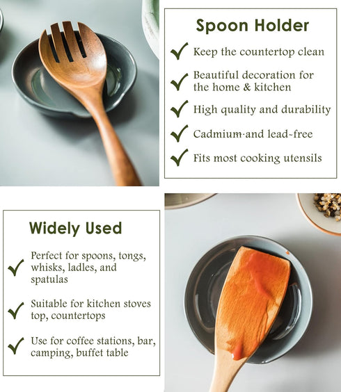LYEOBOH 5 Inch Ceramic Spoon Rest for Stove Top, Kitchen Cooking Spoon Holder, Cute Gray Coffee Accessories
