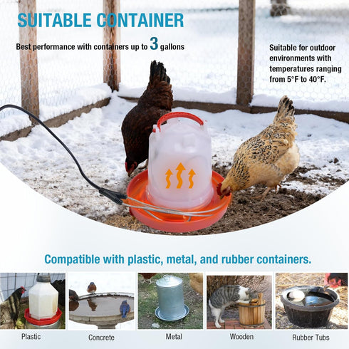 2 Pack, 39W 4FT Chicken Water Heated Cord Chickens Water Heater for Winter, Freeze Proof Chicken Waterer Heater