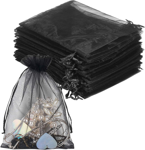 YQL Black Organza Bags - 100PCS 5x7 Inch Gift Favor Bags, Mesh Fruit Protection Bags, Jewelry Pouches for Wedding Party