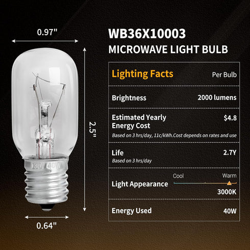 UP2WIN Light Bulbs, 3 Pack, Compatible with GE Microwave Oven - WB36X10003 for GE Whirlpool Maytag Frigidaire Kenmore