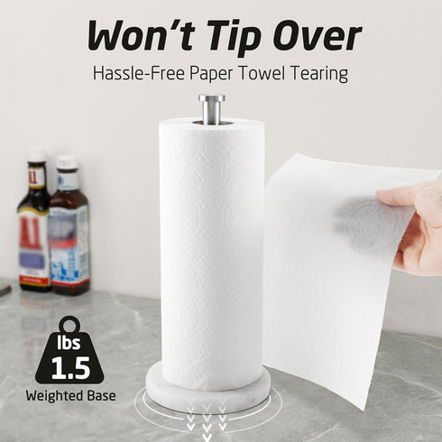 KES Paper Towel Holder Countertop, Paper Towel Roll Holder Stand for Kitchen with Natural Marble Base SUS304 Stainless Steel for Standard or Jumbo Rolls Brushed Finish, KPH100S14B-2