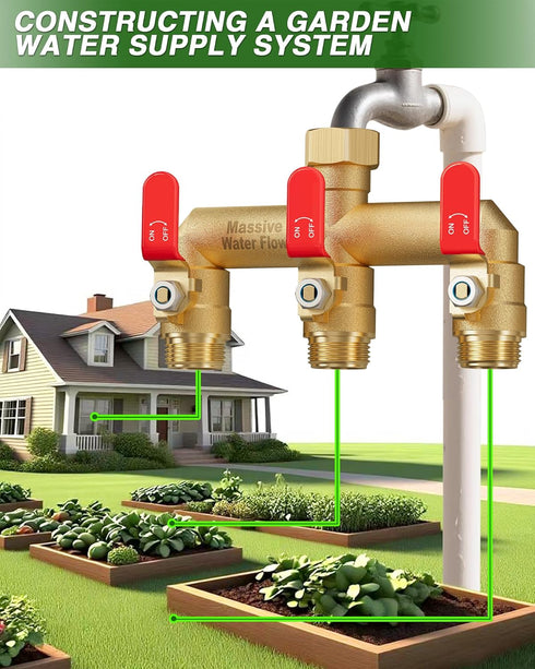 LNEZCDB 3 3/4 Inch Way Hose Splitter, Heavy Duty Full Flow Garden Water Hose Bib Spigot Splitter, Brass Rust and Freeze