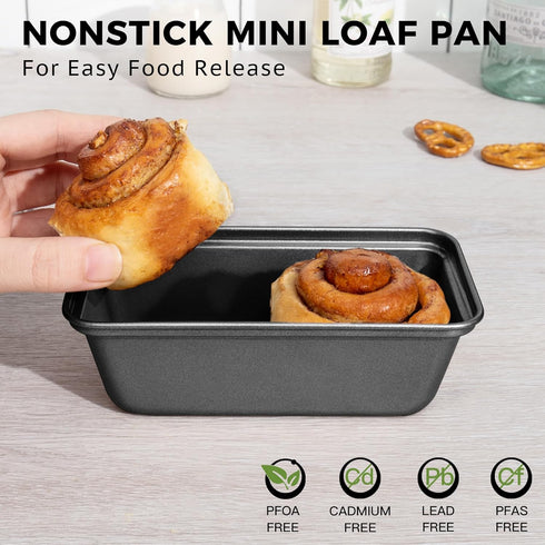 HONGBAKE Mini Loaf Pan for Baking Bread, 6 x 3.3 x 2 In Nonstick Small Tins Set of 3, Dark Grey