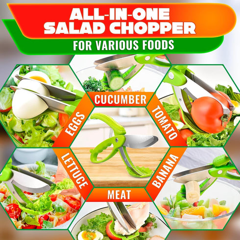 8.9" Salad Scissors for Chopped Salad Multiblade Food Scissor Chopper With Spring-Loaded System & Anti-Slash Head