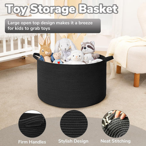 Goodpick Large Blanket Basket, 22"X 14" Woven Rope Storage Basket for Laundry, Kids Toy Organizer