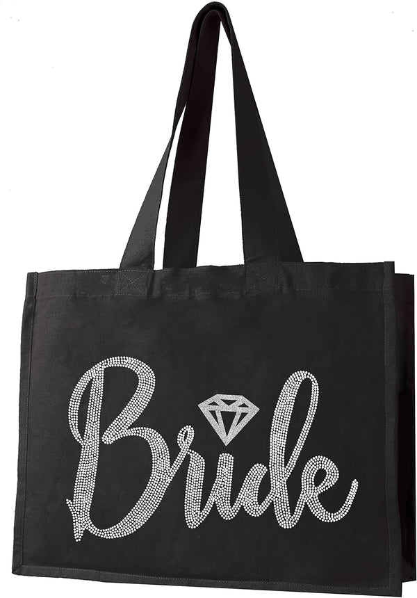 Giant Canvas Bride Tote Bag, 18" x 14", Diamond Motif Rhinestone Totes