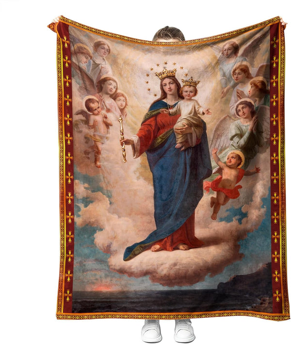 QIULIBMH Virgin Mary Blanket Microfiber Our Lady of Guadalupe Throw Blanket Warm Cozy