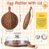 FillTouch 24 Countertop Easter Acacia Wood Deviled Egg Platter with Lid and Handles Holes Round Deviled Egg Tray Holder
