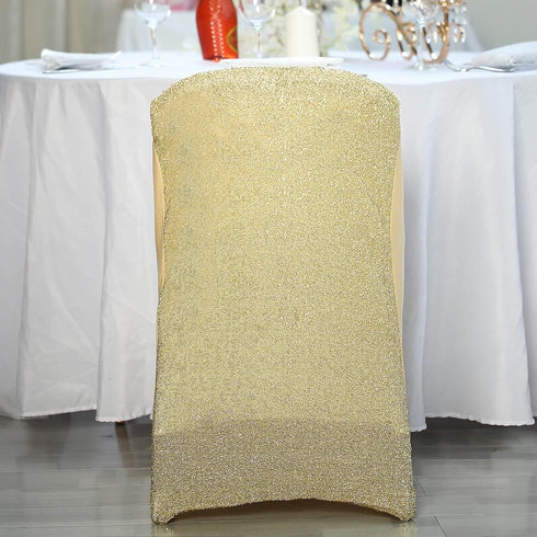 1 Set Efavormart Champagne Spandex Stretch Folding Chair Covers for Party Dining Chairs W/Metallic Glittering Back