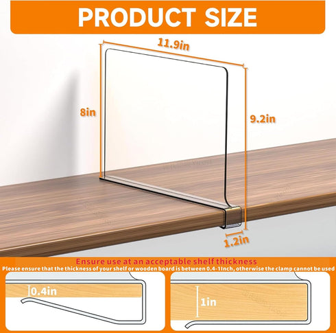 Yieach 6 Pack Closet 9.2 Closet Closet Clear Acrylic Shelf Divider for Organization - Tall Dividers for Wood