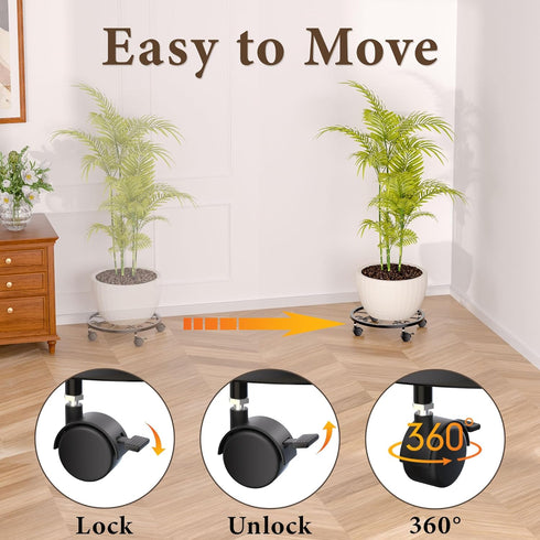 KOOKASHOP 10" 1 Pack 360 Plant Caddy with Wheels, Plant Stand with Wheels, Lockable Plant Rollers Plant Dolly, Plant