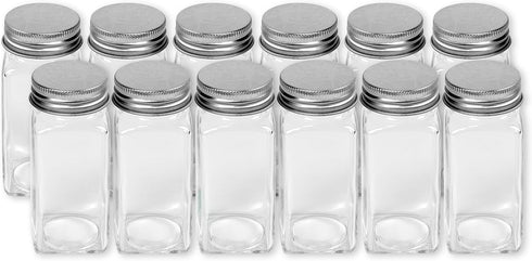 4 12 Pack Simple Houseware Spice Jars Ounce Square Glass Bottles with Shaker Lids, Funnel and Labels for Seasoning