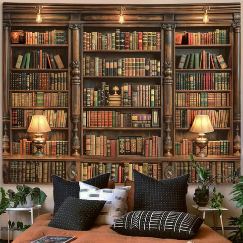 Spenlife 6080 Inches Bookshelf Tapestry Wall Hanging Vintage Library Wall Tapestry, Old Books on Shelf Classical Study