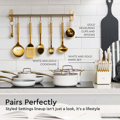 Gold Cooking Utensils Set - 5 PC Stainless Steel Kitchen Tools for Modern Cooking & Serving - Dishwasher Safe