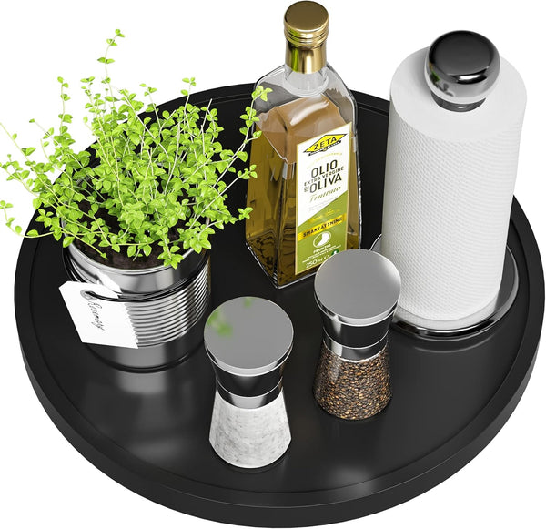 Lazy Susan Organizer for Table, 12 Inch Non-Skid Bamboo Turntable for Salt, Pepper, Spices, Olive Oil, Black